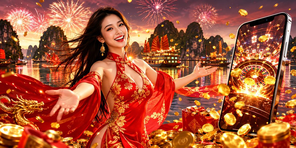 Người chơi casino mobile tại lễ hội vịnh Hạ Long với cảnh đẹp ban đêm